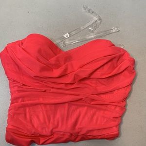 Oh Polly DREAMS ARE MADE
MESH OVERLAY RUCHED BODYSUIT IN PINK | US4 - worn once